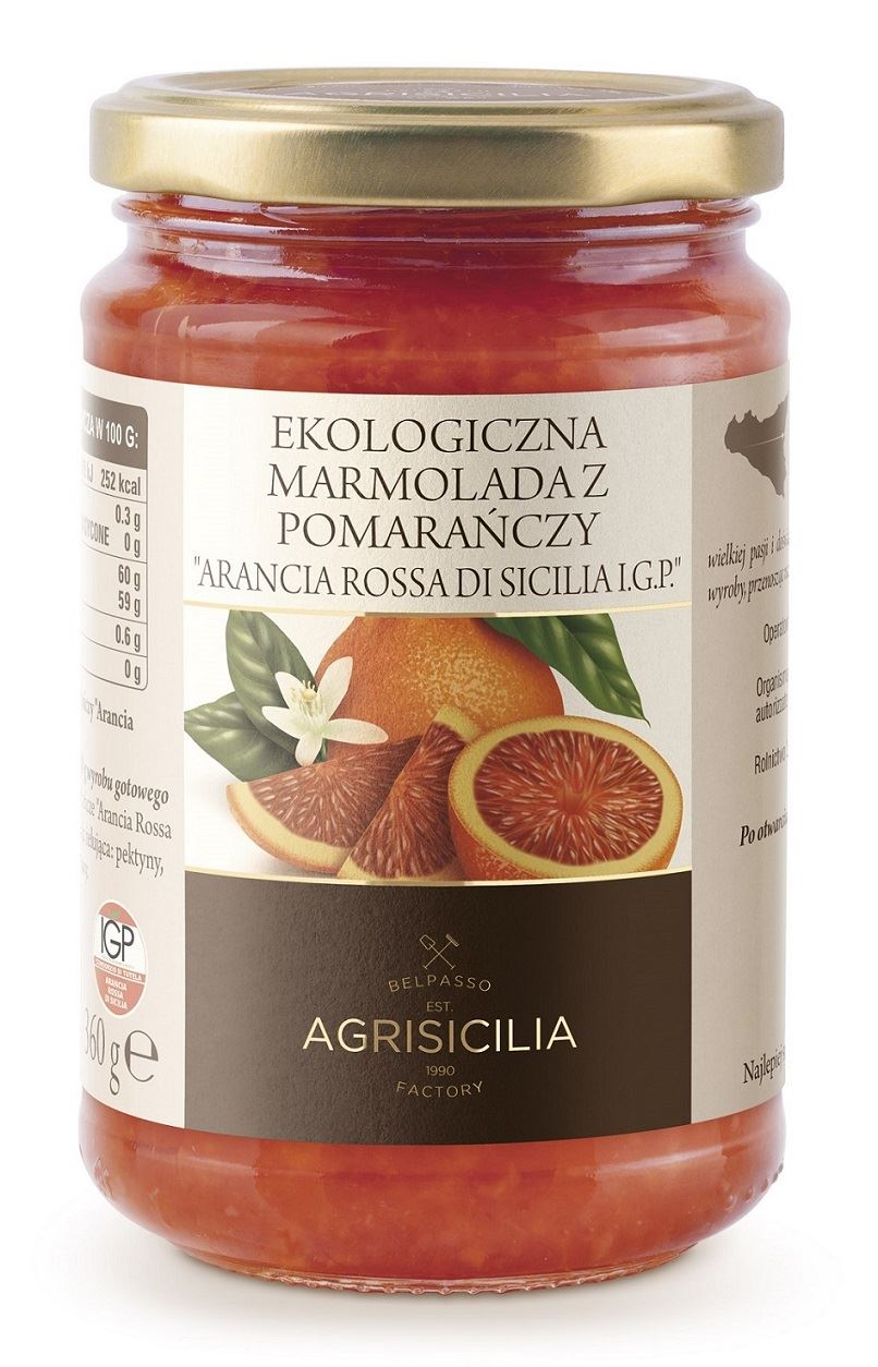 EKOLOGICZNA MARMOLADA Z SYCYLIJSKICH CZERWONYCH POMARAŃCZY  360 g Bio