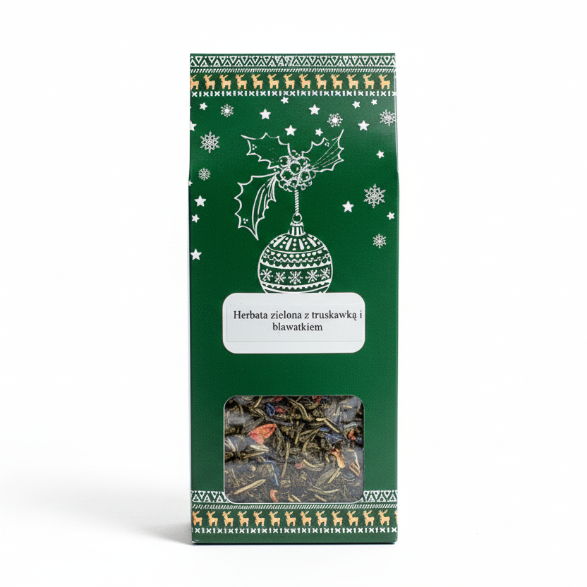 HERBATA ZIELONA Z TRUSKAWKĄ I BŁAWATKIEM- OWOCOWA ŚWIEŻOŚC.