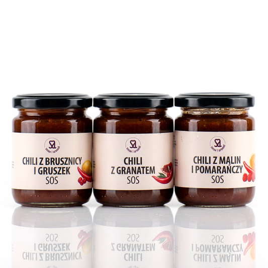 OWOCOWA PIKANTNOŚC -ZESTAW 3 SOSÓW CHILI.