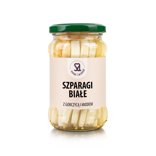 SZPARAGI BIAŁE Z DODATKIEM GORCZYCY I MIODU
